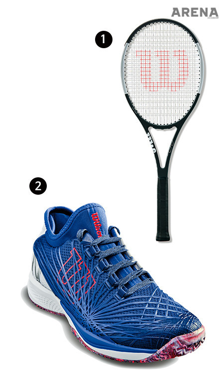 1 브랜드의 가장 유명한 아이템인 테니스 라켓 가격미정 윌슨 제품. 2 스피드가 빠른 공격적인 플레이에 적합한 운동화 11만9천원 윌슨 제품.