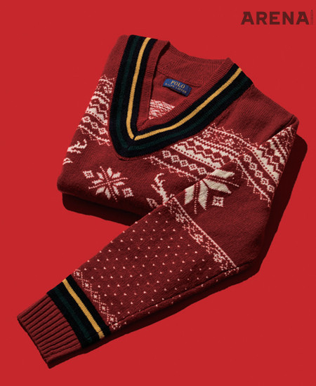 크리스마스 느낌이 물씬 나는 스노플레이크 무늬의 홀리데이 크리켓 스웨터 40만원대 폴로 랄프 로렌 제품.