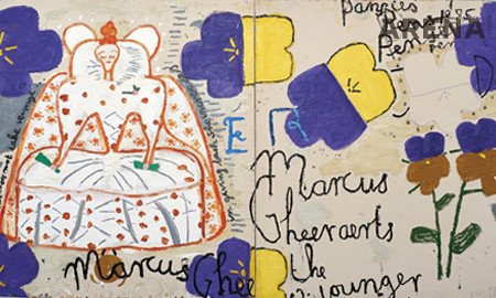 Queen of Pansies (Dots), 2016, Oil on Canvas 183×331cm ⓒ Rose Wylie 