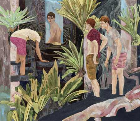 ‘Four Bathers by a River’ Acrylic on Linen, 182.9×213.4×3.2cm, 2017.