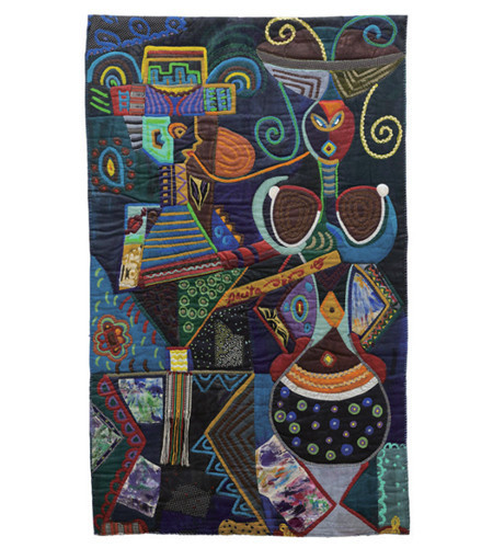 Pacita Abad, On reaching 37, 1983, Acrylic, painted cloth,
rick rack ribbons, handwoven yarn on stitched and padded
canvas, 84×50in.(228.6×139.7cm)
Inv# 14053