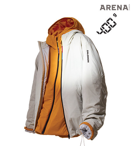 미드레이어로 활용 가능한 레이스플래그 디테일의 모디세이 흰색 재킷·옐로 재킷 각각 약 400g 29만원 모두 살로몬 제품.